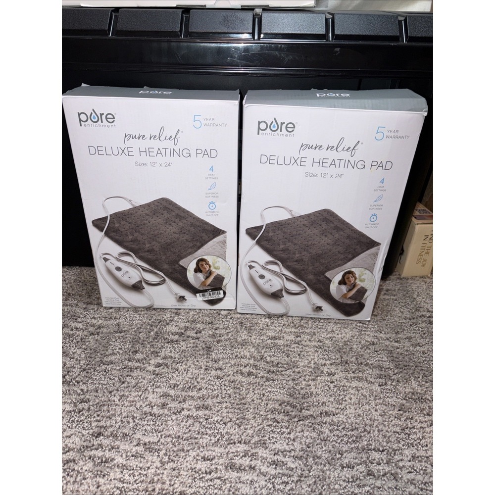 2x Pure Enrichment PureRelief Deluxe Heating Pad - 12" x 24" - Gray (BRAND‎ NEW)